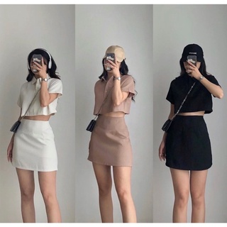 Set áo croptop kèm chân váy vải tổ ong