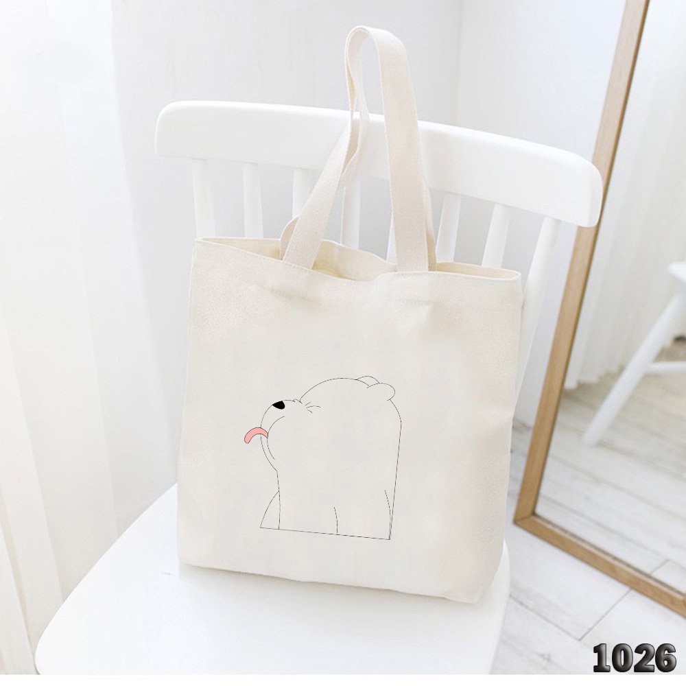 TÚI TOTE TRẮNG CHẤT VẢI CANVAS 503 1026 BEAR LÈ LƯỠI DỄ THƯƠNG HÀNG CHUẨN ĐẸP