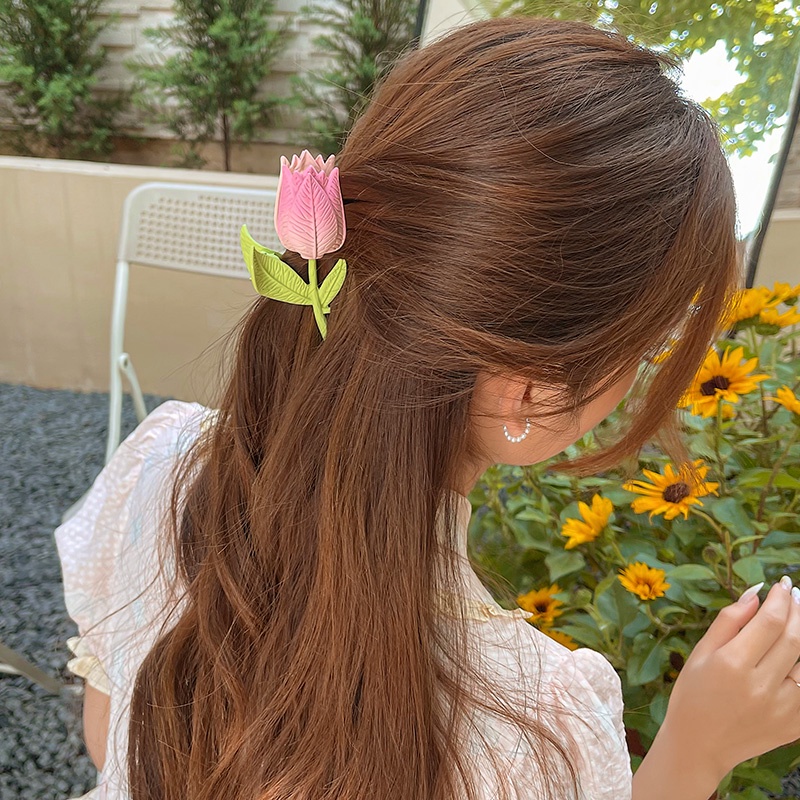 Kẹp Tóc Hình Hoa Tulip Bằng Kim Loại Cho Nữ