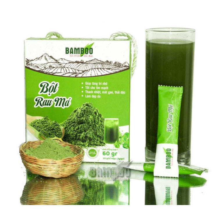 Combo 2 Bột rau má BAMBOO nguyên chất, siêu mịn hộp 60g/ 20 gói