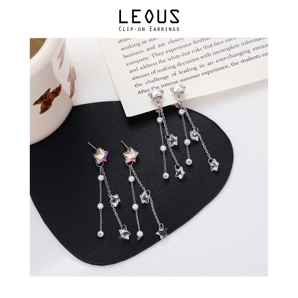 Khuyên tai kẹp không bấm lỗ chốt cố định K061 bằng hợp kim mạ bạc hình ngôi sao dáng dài Leous Accessories
