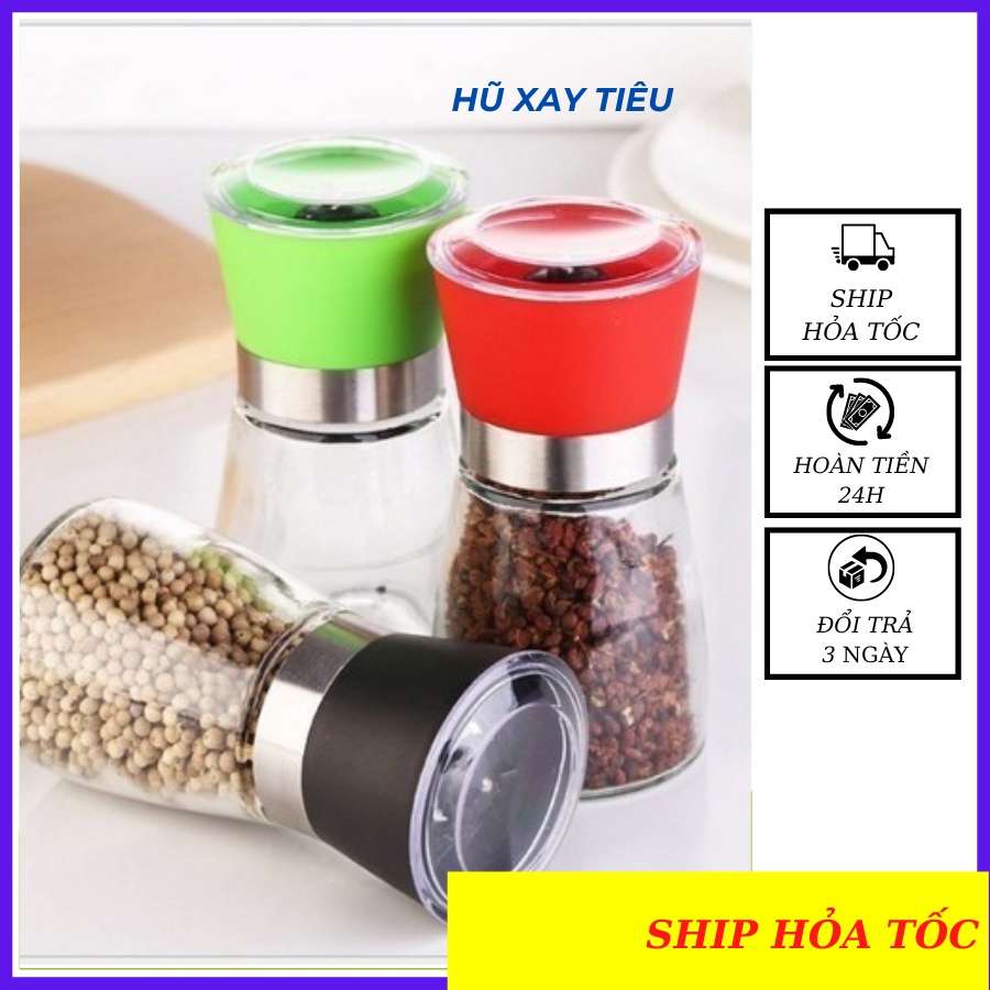 Lọ xay tiêu thủy tinh mini xay và đựng tiêu 2 trong 1 thủy tinh dày