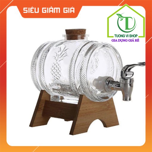 Bình Thủy Tinh Đựng Nước Ép Kèm Giá Đỡ Gỗ Chống Tràn 1000ML