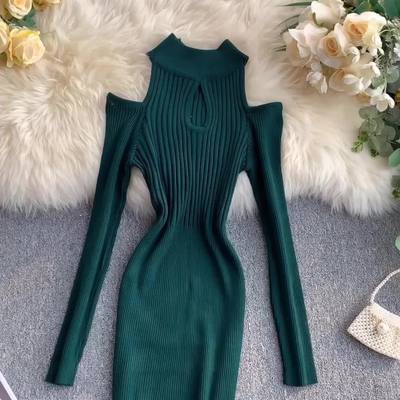 Đầm len khoét vai váy len ôm body gợi cảm Đ309