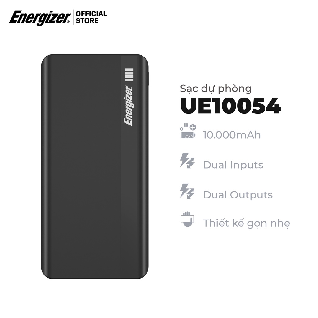 Sạc dự phòng Energizer 10000mAh UE1005x -Thiết kế gọn nhẹ, tích hợp 2 cổng ouputs tiện lợi - Hàng chính hãng