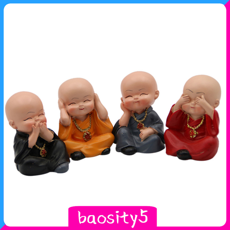 Set 5 / 4 Tượng Chú Tiểu Kung Fu Mini Trang Trí Bàn Làm Việc