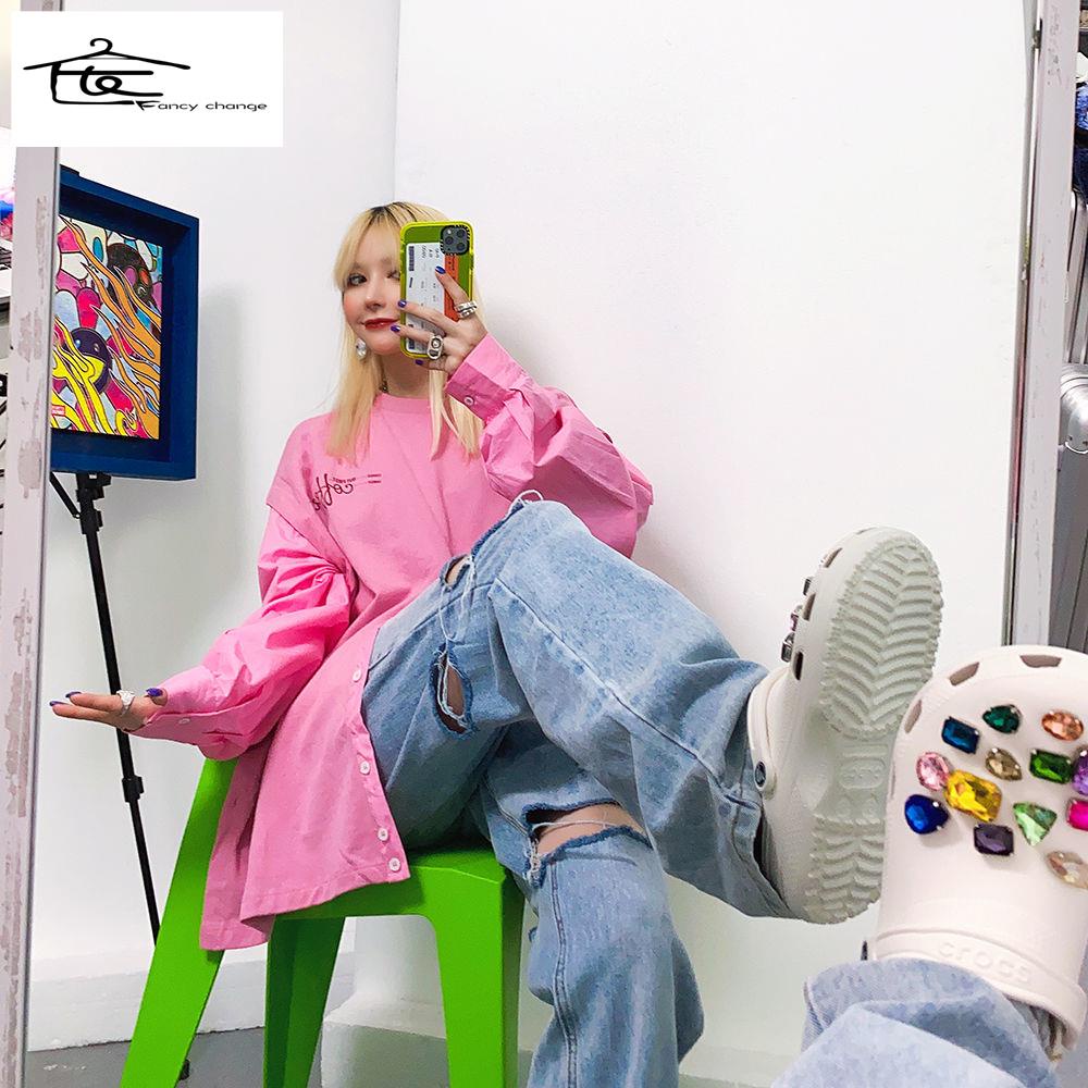 Hàng Có Sẵn Bán Chạy~Quần Jean Rách Hai Lỗ Rách Dáng Ôm Phong Cách Hàn Quốc Thời Trang Đường Phố Dễ Phối Đồ Cho Nữ