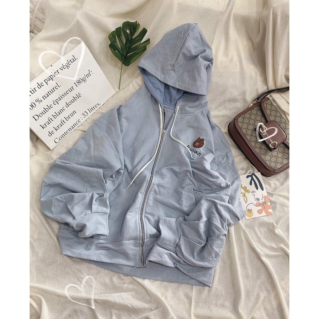 Áo Khoác Hoodie Gấu Brown Nữ - Rere.Store [FREESHIP] - Áo nỉ dài tay form rộng dáng suông, thiết kế đơn giản