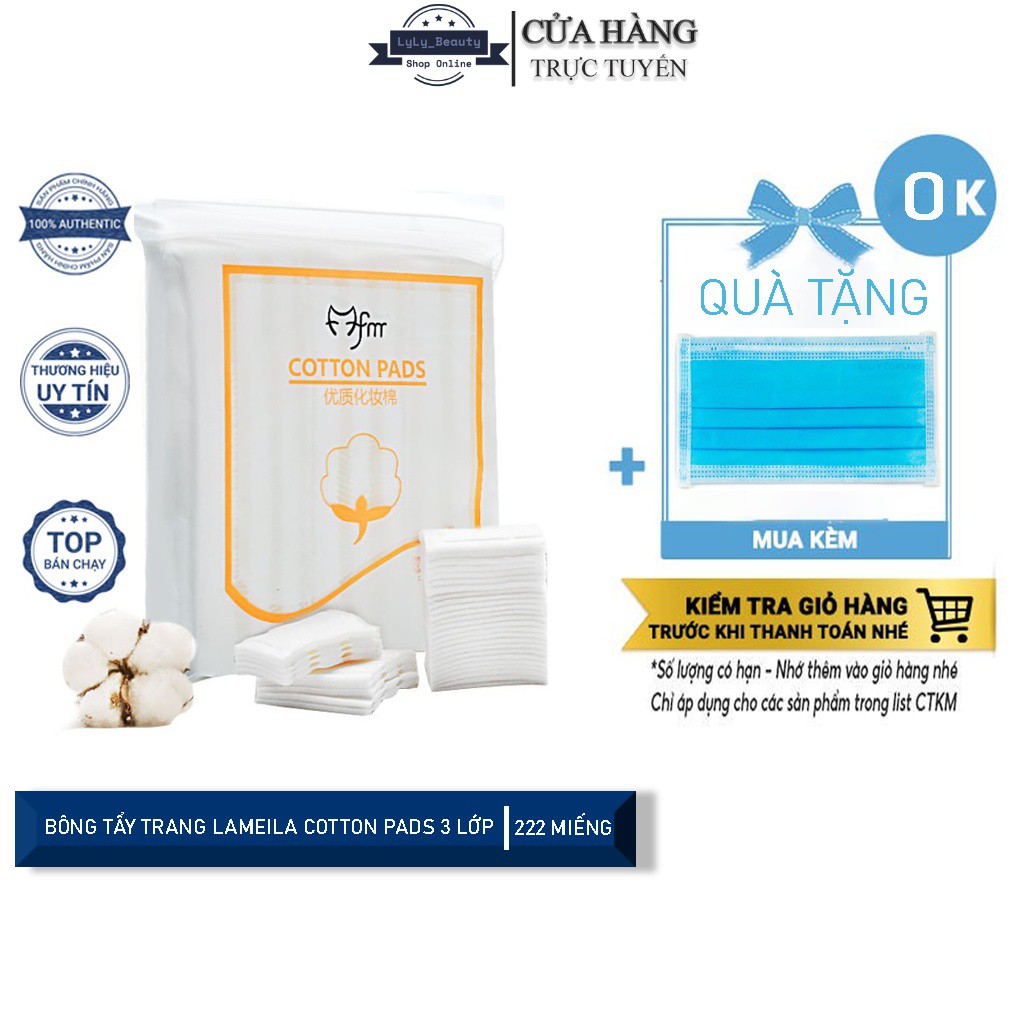 Bông tẩy trang 222 miếng Lameila Cotton Pads nội địa trung 3 lớp túi đựng, 100% tự nhiên mềm mịn, không kích ứng BTT222 | BigBuy360 - bigbuy360.vn
