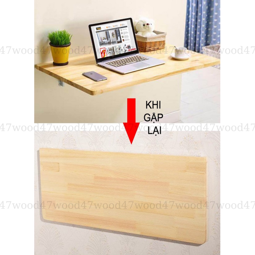 Bàn xếp gắn tường thông minh kích thước 40x80cm - Bàn làm việc treo tường xếp gọn 47wood