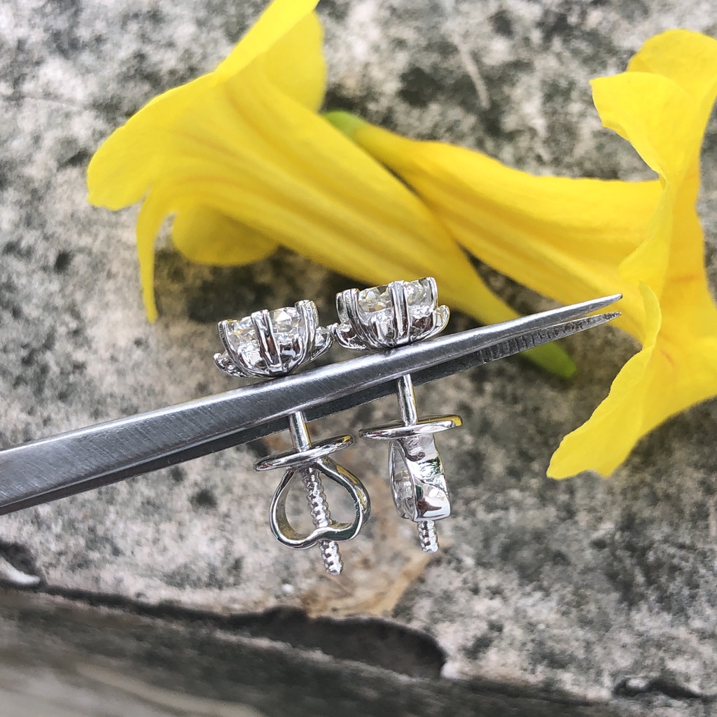 Bông tai moissanite chất liệu bạc 925 xi bạch kim