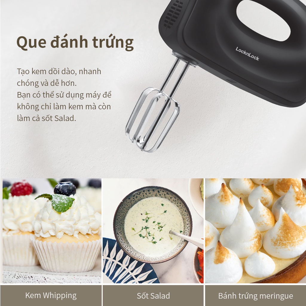 [Mã ELLOCKWL5 giảm 10% đơn 500K ] Máy đánh trứng Lock&amp;Lock Hand Mixer - màu xám đậm EJM501DGRY