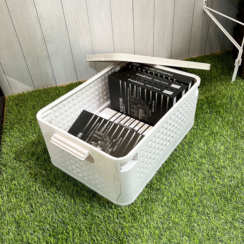 HomeBase STACKO Thùng đựng đồ bằng nhựa gấp được có nắp YUKI W46xD33xH19.5 Cm màu trắng