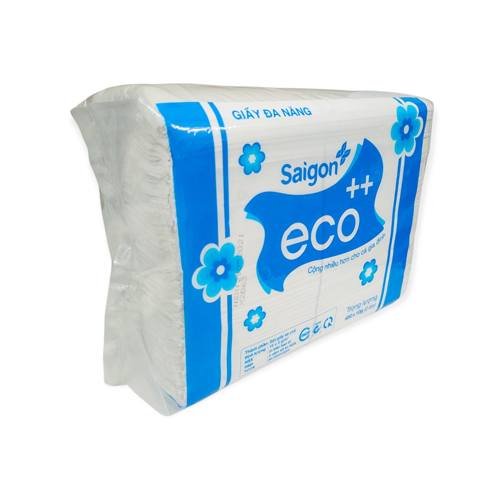 Khăn Giấy Lau Tay Đa Năng 2 Lớp Sài Gòn Eco Gói 450g Rút Tiện Lợi