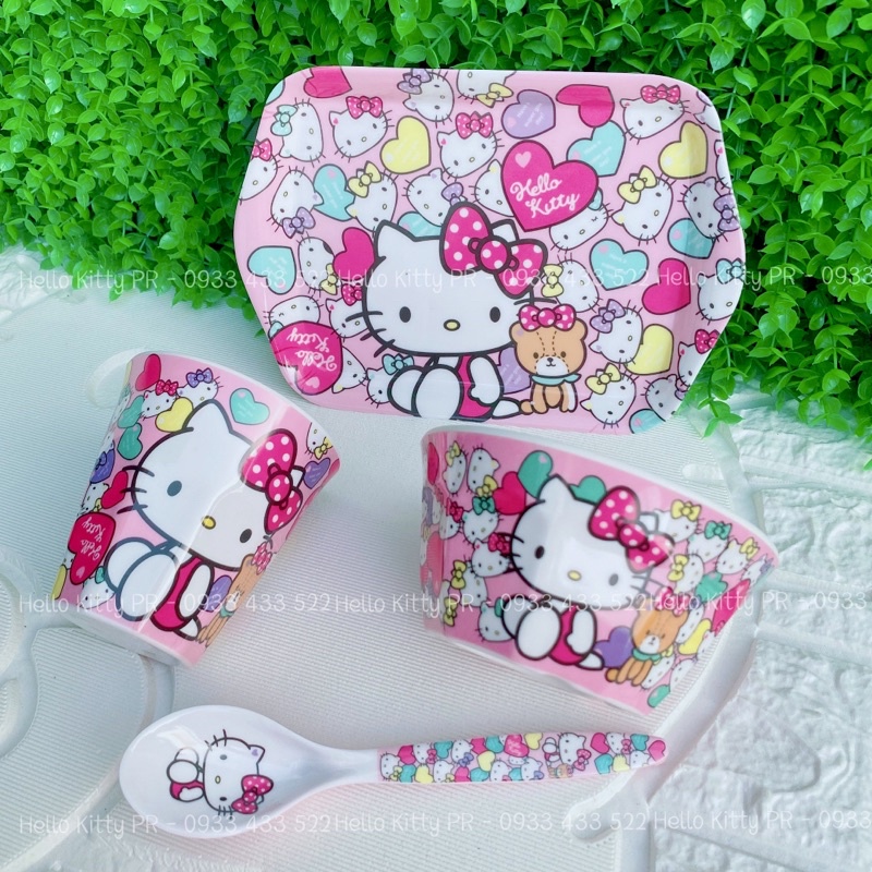 Combo chén ly muỗng dĩa Hello Kitty gấu