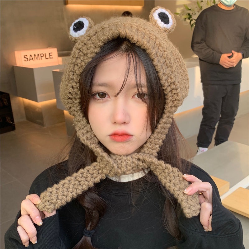 Nón len giữ ấm tai hình chú ếch dễ thương phong cách Hàn Quốc thời trang thu đông cho nữ