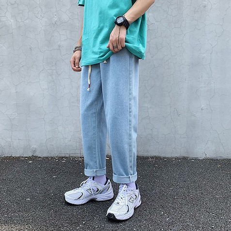 Quần jean baggy nam nữ ống suông rộng lưng chun 2021 | BigBuy360 - bigbuy360.vn
