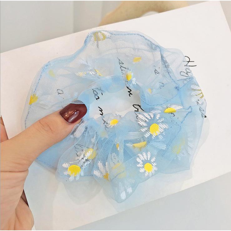 Dây Buộc Tóc Vải Voan ( Lưới ) In Hình Hoa Cúc - Scrunchies In Hoa Cúc Dễ Thương (Nhiều Màu)