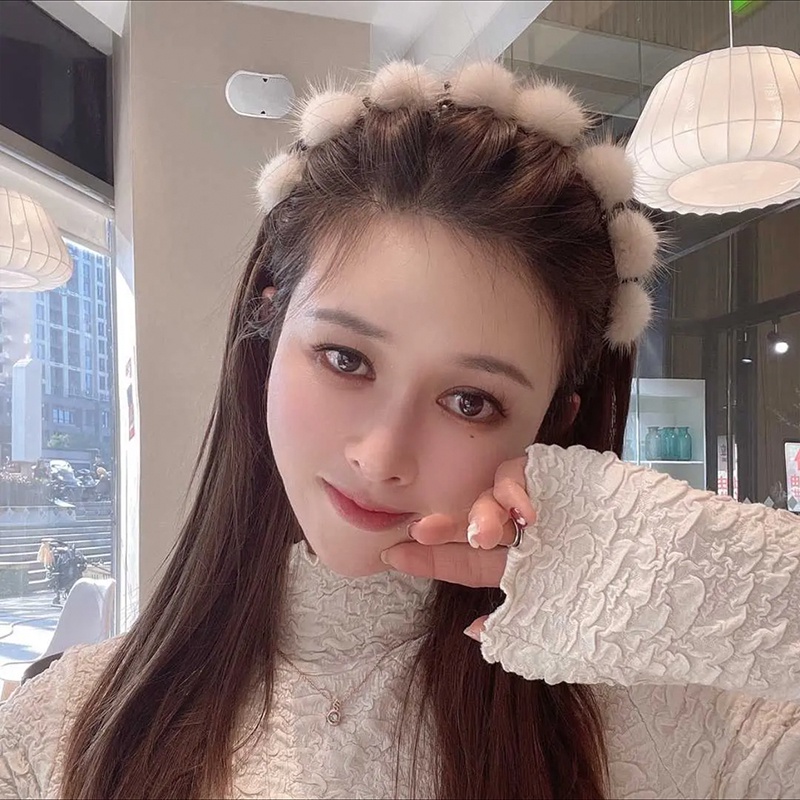 Dây Cột Tóc Đính Bóng Lông Thời Trang Thu Đông