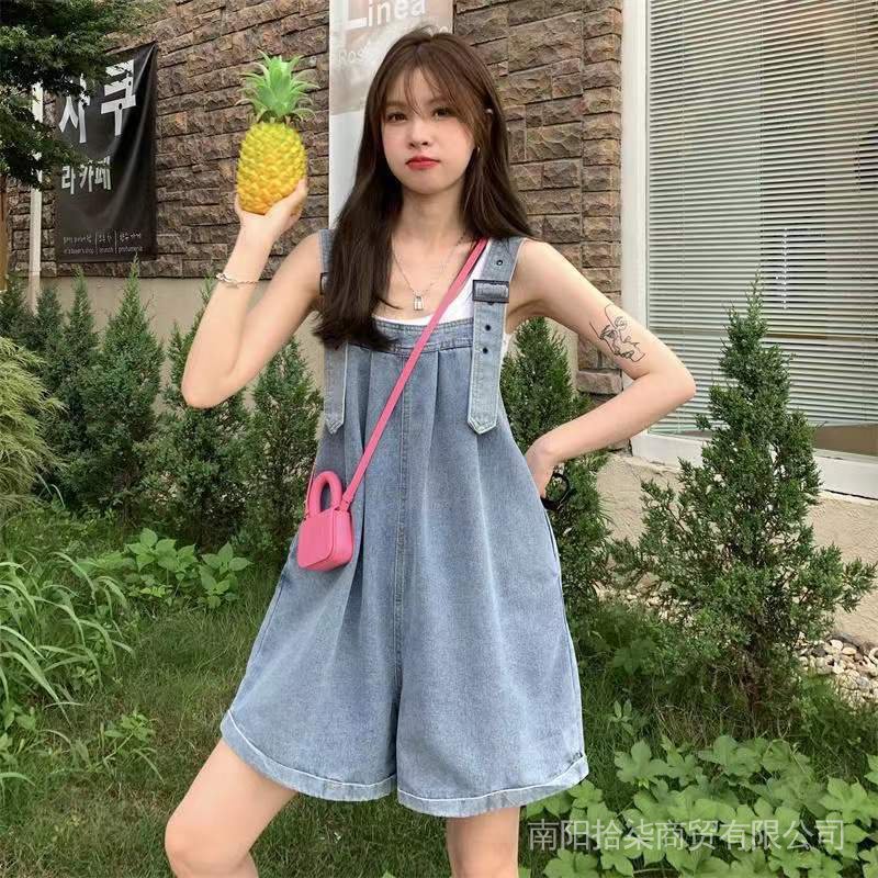 ♥Quần Yếm♥Quần Yếm Denim Ngắn Dáng Rộng Phong Cách Hàn Quốc Thời Trang Xuân Thu Cho Nữ