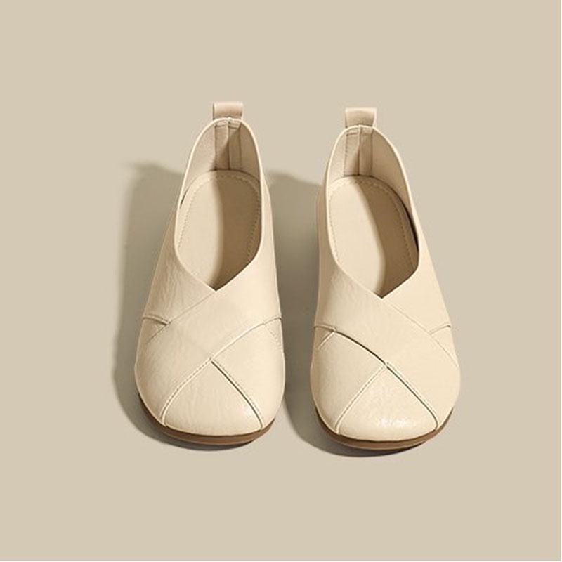 Giày búp bê IELGY bằng da mềm mũi tròn thời trang cho nữ