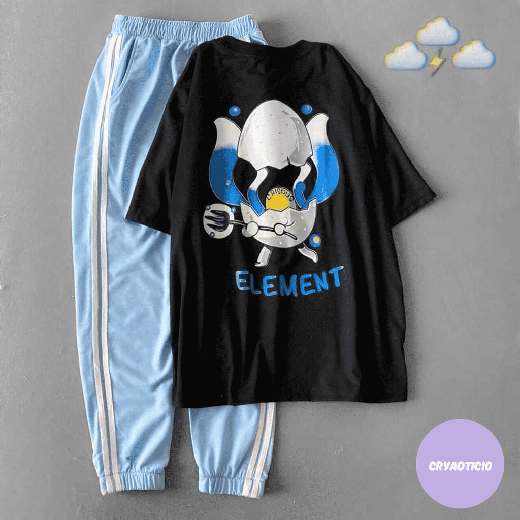 Set áo trứng Element + quần xanh 2 sọc unisex