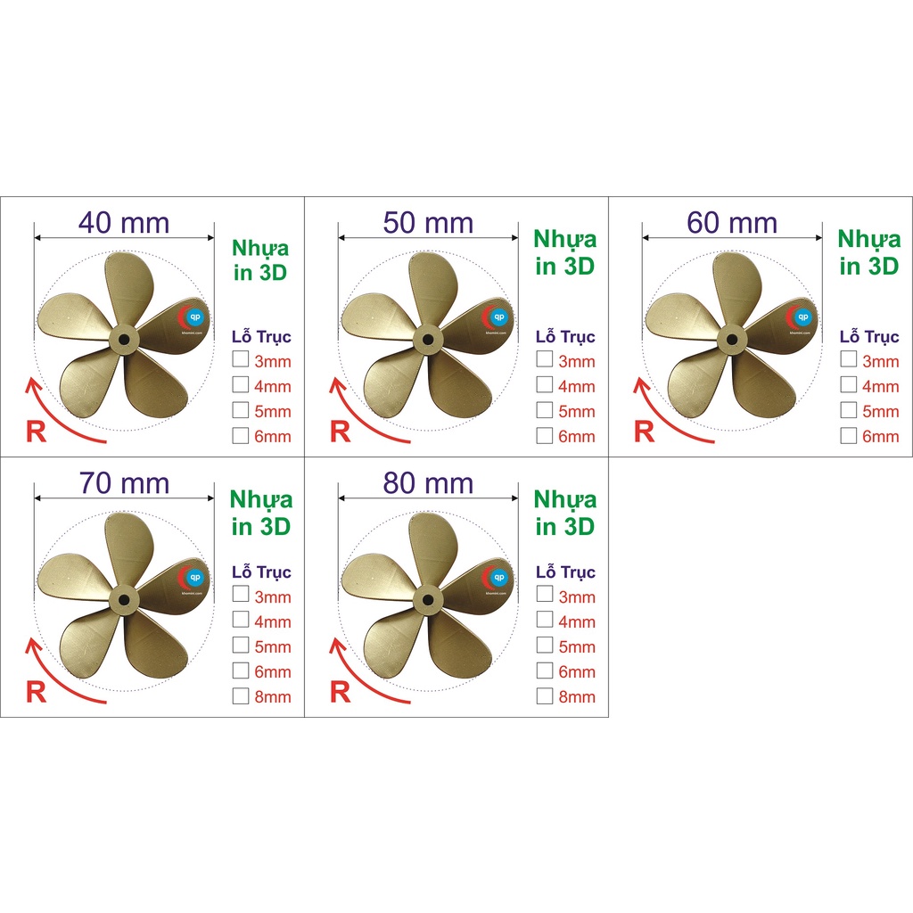 Chân Vịt Mô Hình 5 Cánh, 5cm, Thuận, Nghịch, Tàu mô hình điều khiển RC