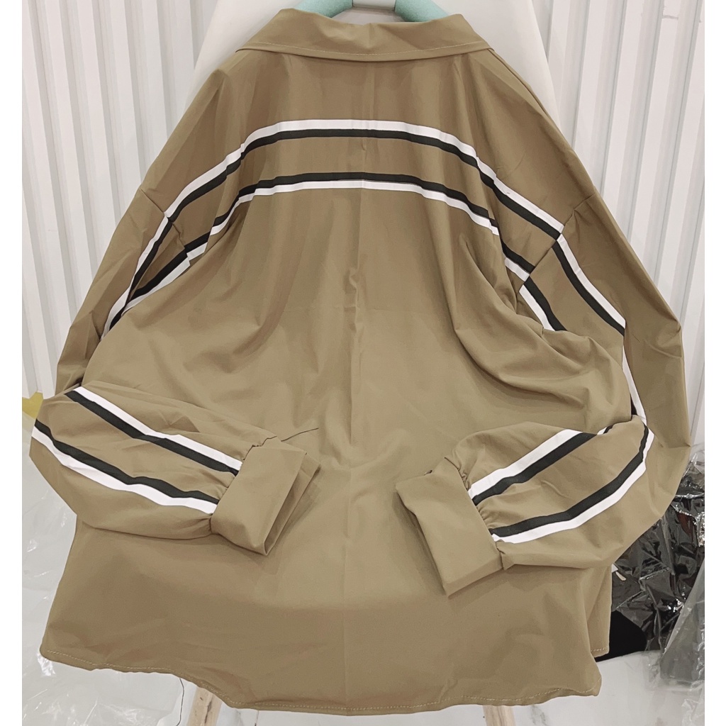 Áo Sơ Mi  Nữ  Form Rộng Hàn Quốc Viền Nâu Dày Mịn Thoáng Mát Thiết Kế Thời Trang Kiểu Dáng Năng Động Trẻ Trung