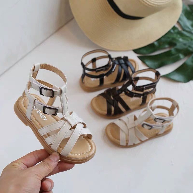 ￼￼Giày Sandal chiến binh bé gái - Sandal bé gái cao cổ đế chống vấp chất da siêu mềm A451