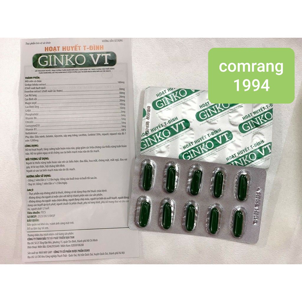 HOẠT HUYẾT T-ĐÌNH GINKO VT hộp 100 viên