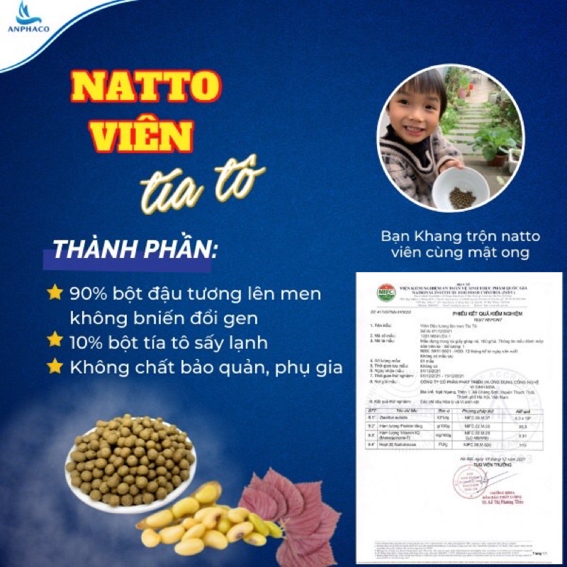 Viên Đậu Tương Lên Men Tía Tô, hộp 220gr. Natto Anphaco