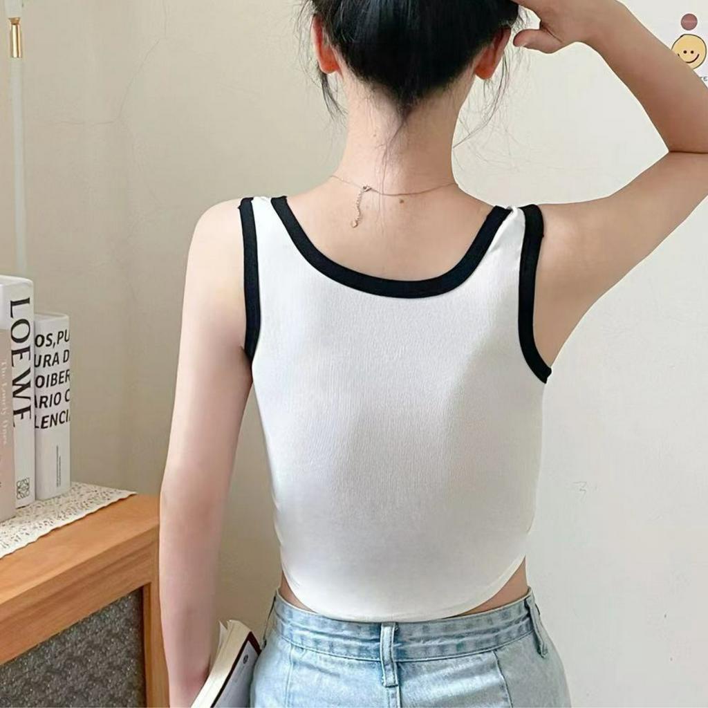 Áo croptop nữ thun - Áo thun sát nách cổ vuông chữ in siêu xinh mềm mịn co dãn Kingshop B126