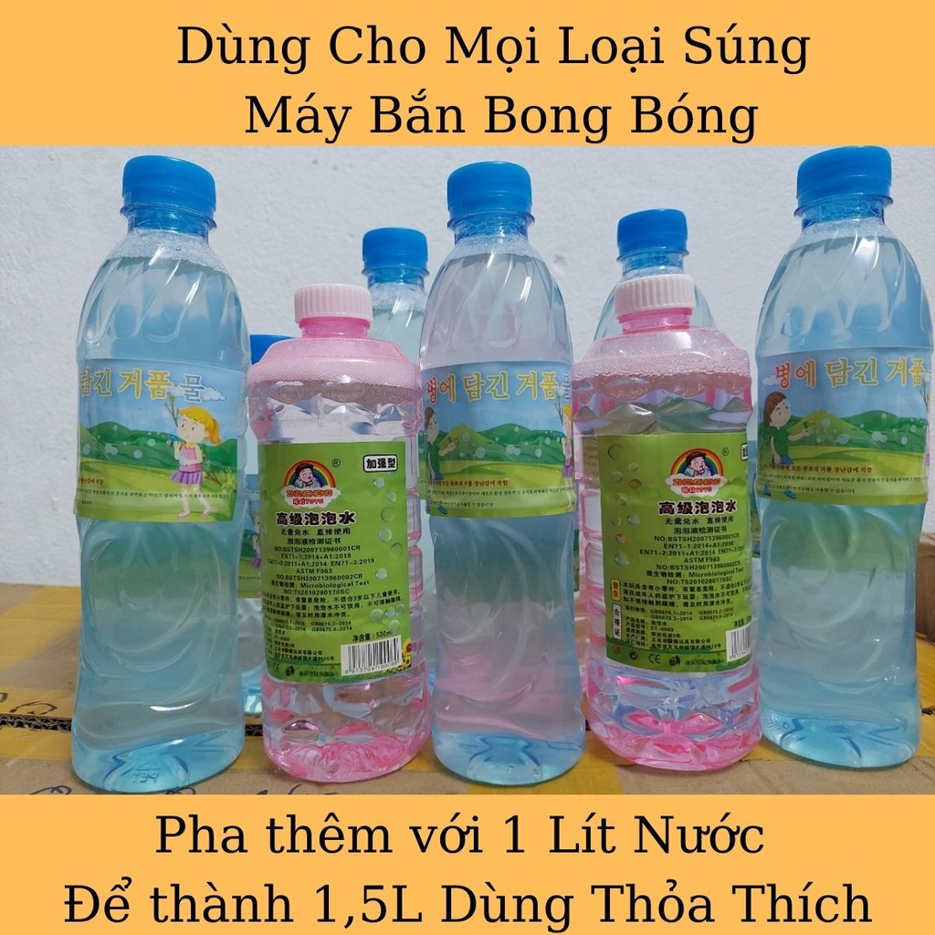 Chai Nước Tạo Bong Bóng Dùng Cho Mọi Loại Súng Máy Bắn Thổi Bong Bóng Dung Tích 500ml pha thành 1500ml