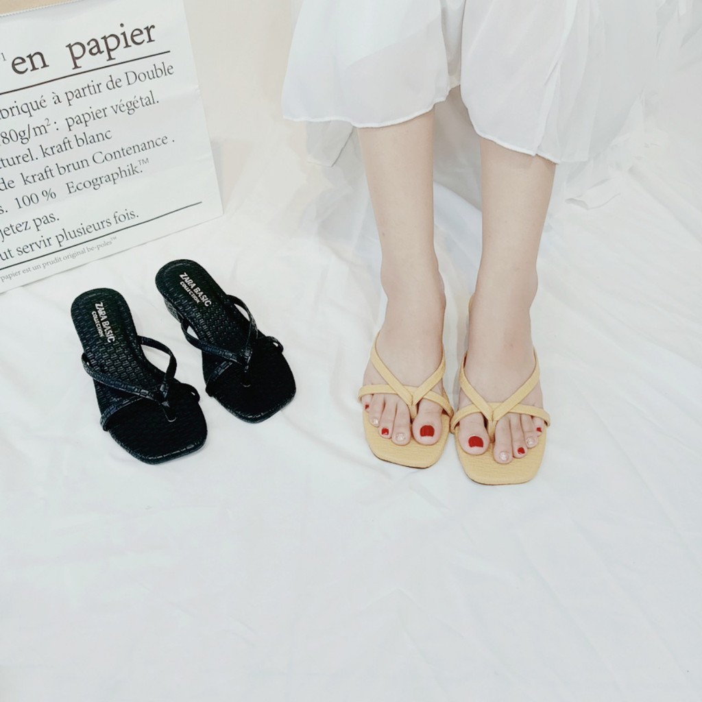 Guốc cao gót nữ xỏ ngón phối dây cao cấp cao 3cm - Guoc TB 3P