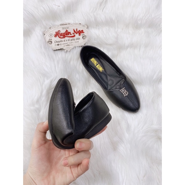 Giày búp bê nư  màu đen da mềm trơn chữ B