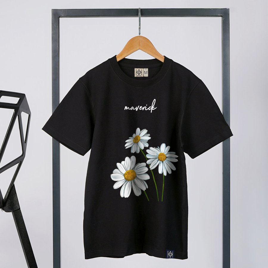 Áo Thun 3 Hoa Cúc Tay Lỡ 7 màu Hồng- Xanh- Đen Cho Mùa Thu Lovely Daisy MVR MVR122019007 Đen