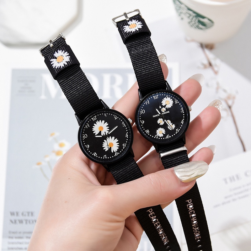 Đồng Hồ Đeo Tay Dây Vải Canvas In Hình Hoa Cúc Thời Trang Cho Nữ Sinh