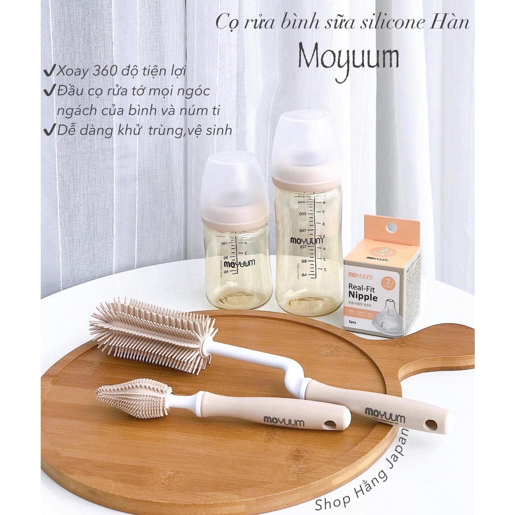 CHÍNH HÃNG  Cọ rửa bình sữa Moyuum, cọ bình sữa silicon cao cấp, rửa bình Moyuum, Mother K silicon