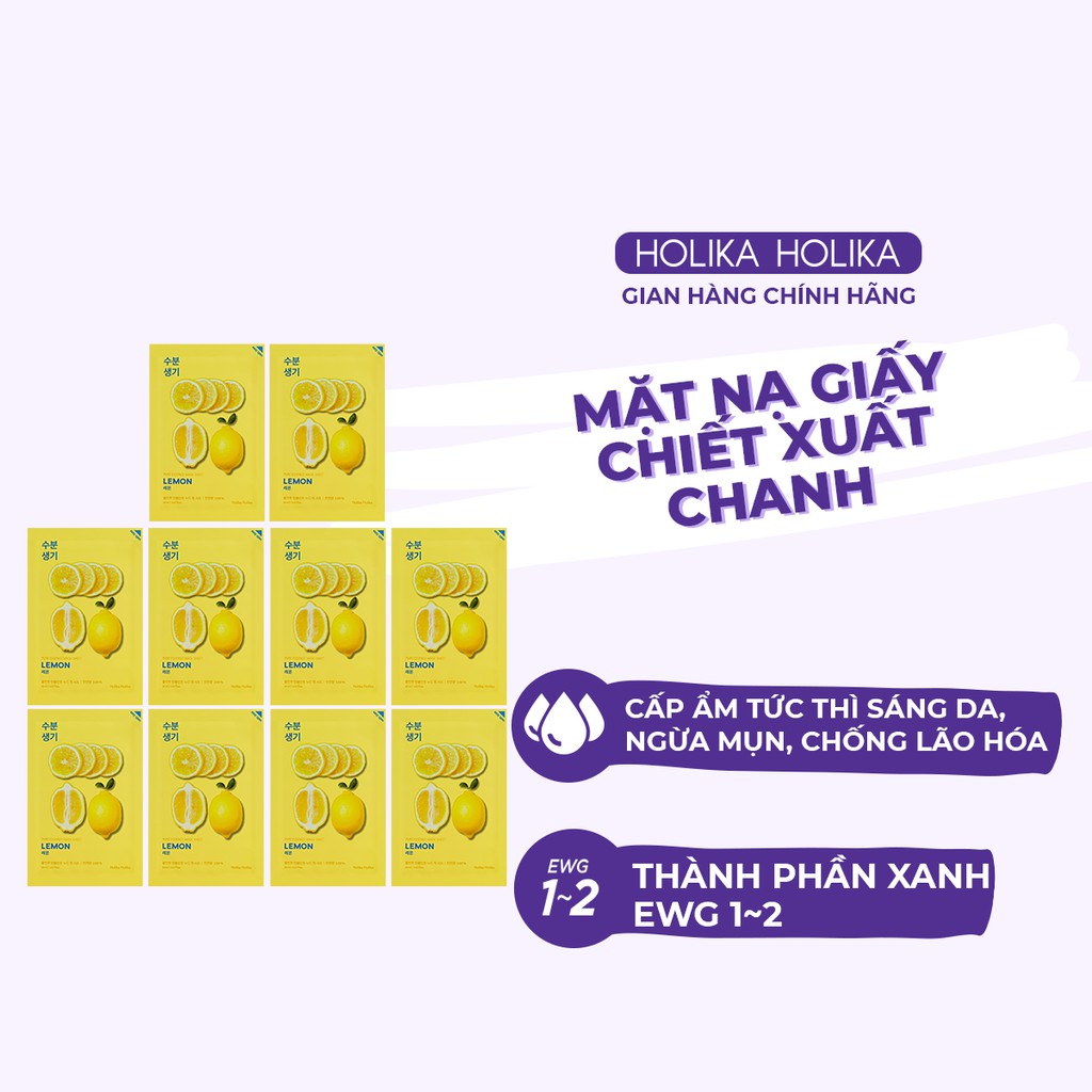 Set 10 mặt nạ giấy Holika Holika chiết xuất chanh Pure Essence Mask dưỡng ẩm, chăm sóc da 23ml - 7056