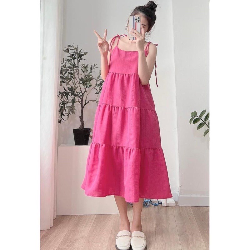 [Sẵn/video] Váy hai dây ĐŨI XỐP hai lớp điều chỉnh được quai - Váy hai dây maxi đi biển xinh xắn
