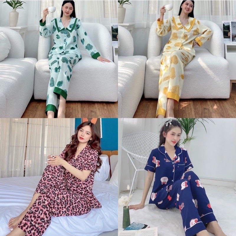 🥑 Bộ Pijama Size M ( 40kg-52kg ) Lụa Thái , quần có túi sâu [ Giảm 5k Đơn 0k ]