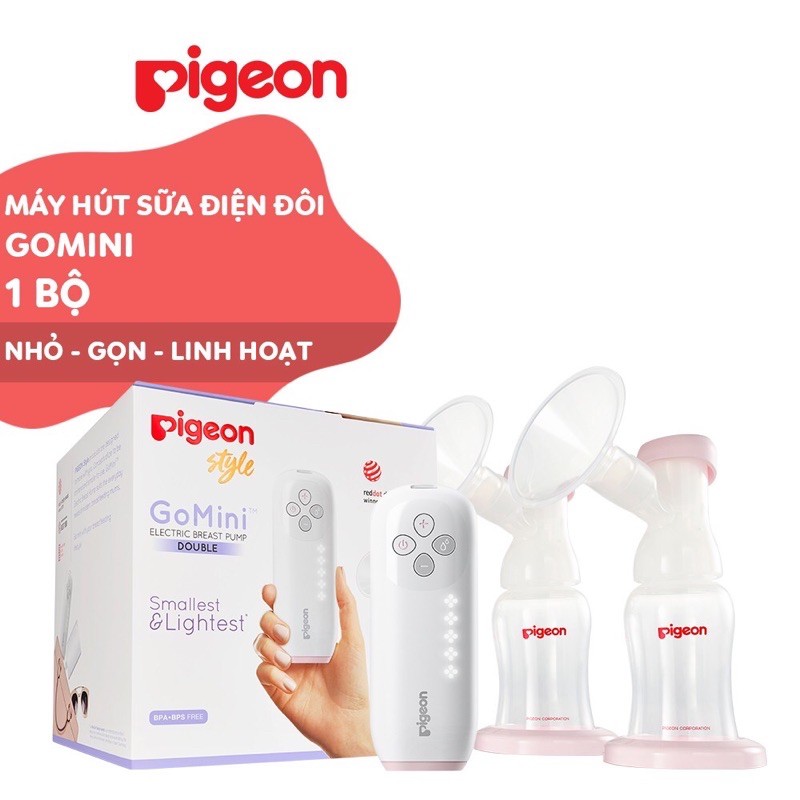 Máy hút sữa điện đôi Pigeon Gomini hàng chính hãng nhỏ gọn giá rẻ (Tặng kèm sạc dự phòng 10000 mAh)