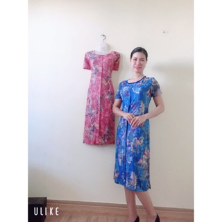 Đầm trung niên, đầm dáng suông che bụng trung niên chất  lụa Hàn