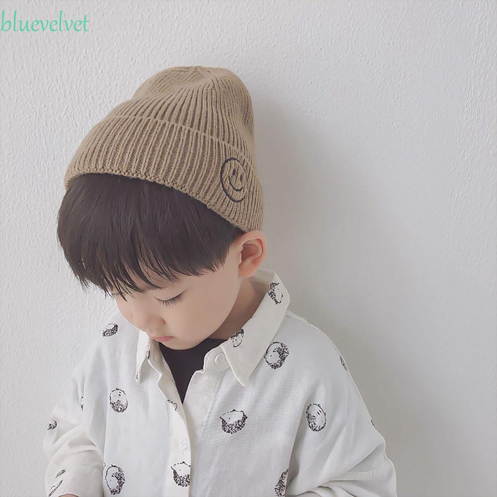 Mũ beanie dệt kim nhiều màu kẹo ngọt họa tiết mặt cười giữ ấm cho trẻ em
