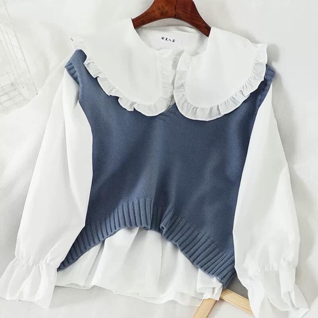 Set ao sơ mi trắng - áo len 2019