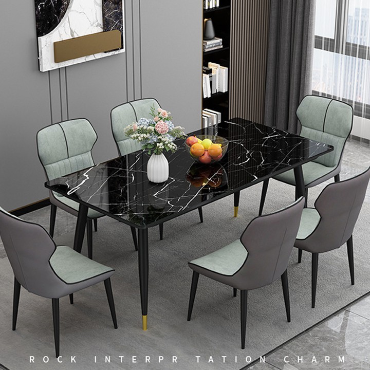 Bàn ăn hiện đại ,Bàn ăn mặt kính cường lực vân đá 120x70cm | BigBuy360 - bigbuy360.vn