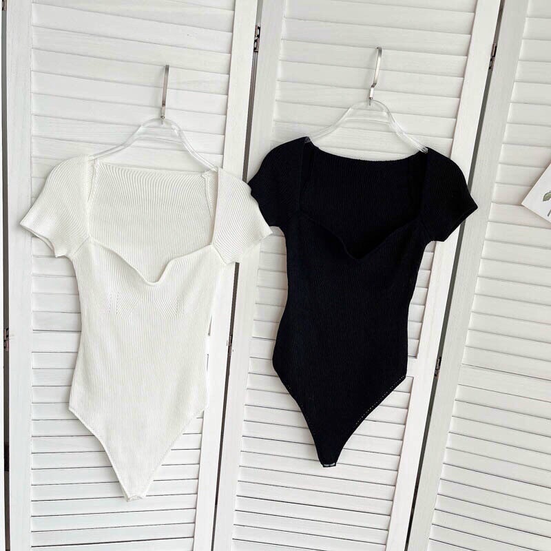 Áo len dệt kim bodysuit cổ vuông tim sexy