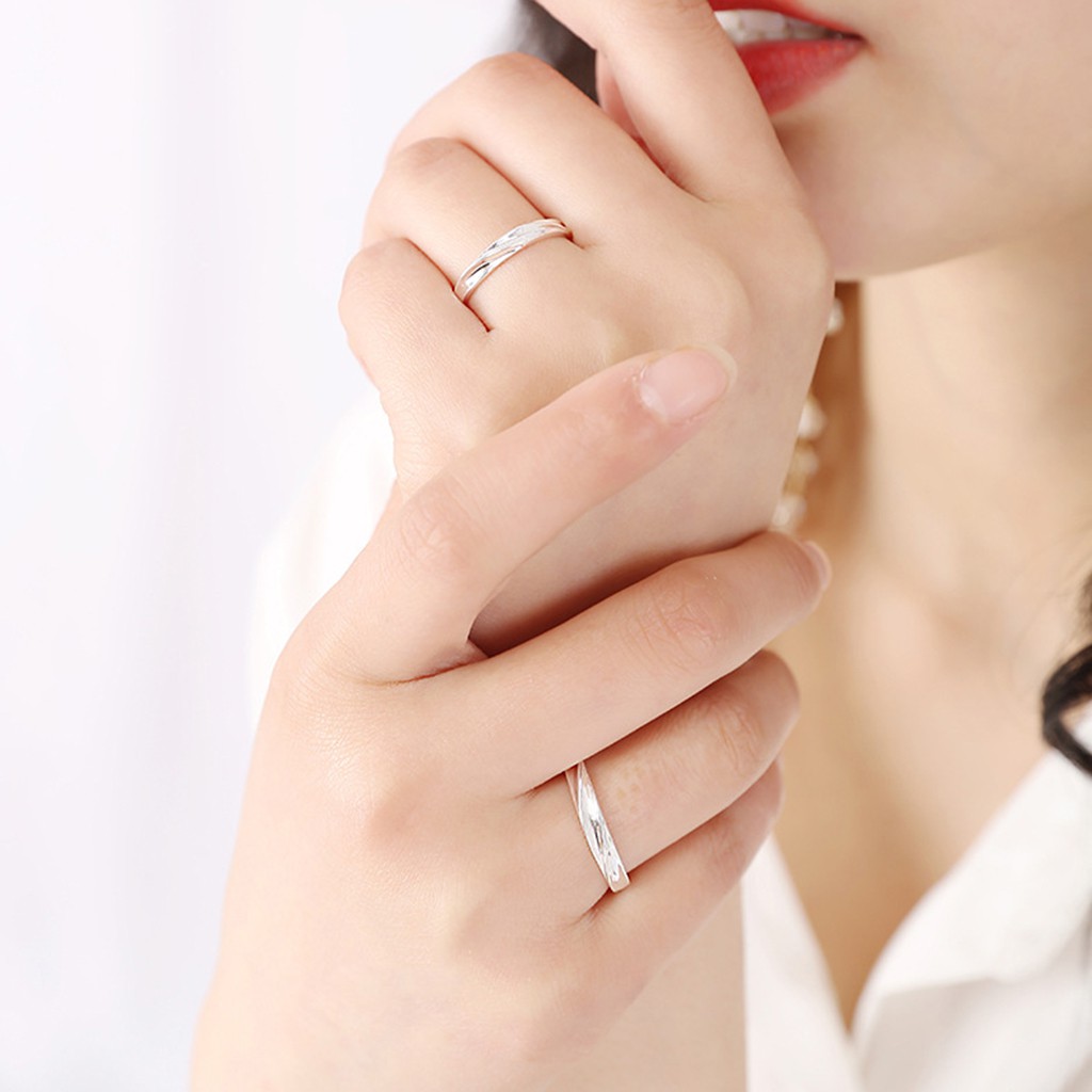 925 nhẫn bạc nguyên chất cặp đôi đan xen điều chỉnh nhẫn trang sức đơn giản