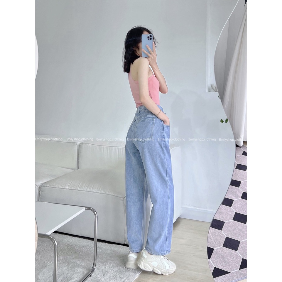 Quần Jeans nữ ống suông dáng rộng chéo eo Emilyshop thời trang nữ ulzzang