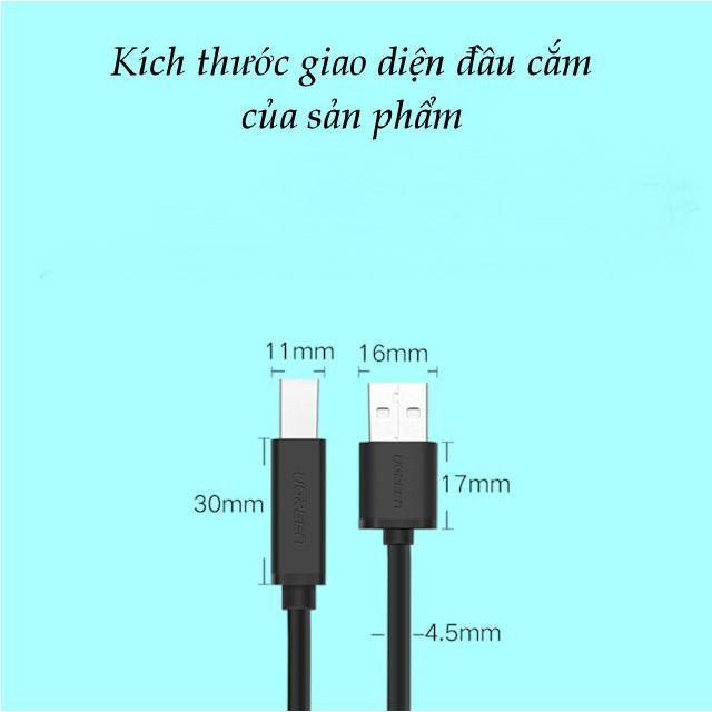 Cáp máy in USB 2.0 UGREEN US104 10845 - Hàng phân phối chính hãng - Bảo hành 18 tháng